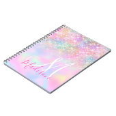 Cute iridescent unicorn ombre glitter monogram notitieboek (Linkerzijde)