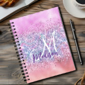 Cute iridescent unicorn ombre glitter monogram notitieboek