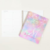 Cute iridescent unicorn ombre glitter monogram planner (Display)