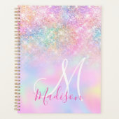 Cute iridescent unicorn ombre glitter monogram planner (Voorkant)