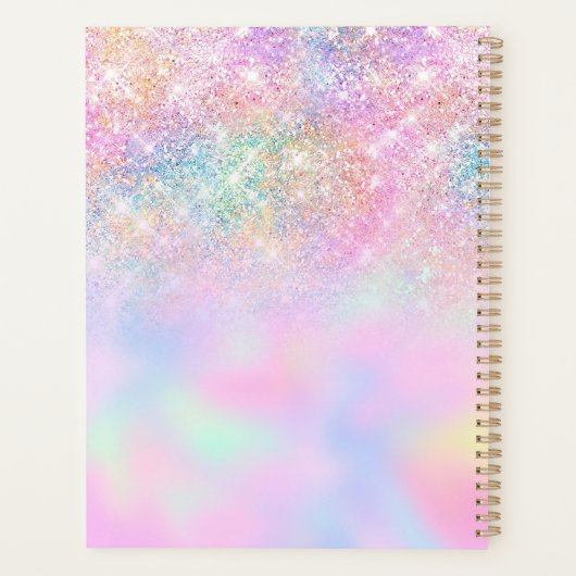 Cute iridescent unicorn ombre glitter monogram planner (Achterkant)