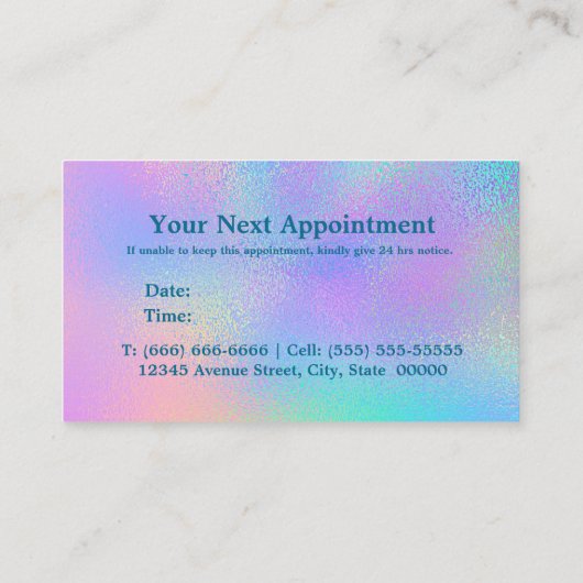 Cute iridescent unicorn roze faux glitter monogram afsprakenkaartje (Achterkant)