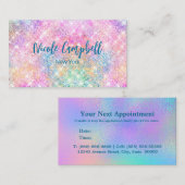 Cute iridescent unicorn roze faux glitter monogram afsprakenkaartje (Voorkant / Achterkant)