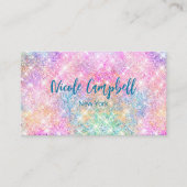 Cute iridescent unicorn roze faux glitter monogram afsprakenkaartje (Voorkant)