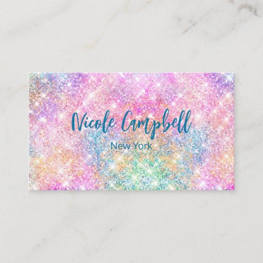 Cute iridescent unicorn roze faux glitter monogram afsprakenkaartje (Voorkant)