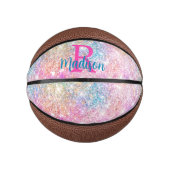 Cute iridescent unicorn roze faux glitter monogram basketbal (Voorkant)