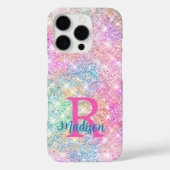 Cute iridescent unicorn roze faux glitter monogram Case-Mate iPhone case (Achterkant)