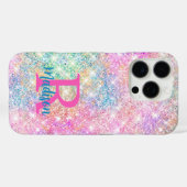 Cute iridescent unicorn roze faux glitter monogram Case-Mate iPhone case (Achterkant (horizontaal))