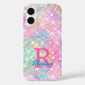 Cute iridescent unicorn roze faux glitter monogram Case-Mate iPhone case (Achterkant)