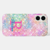Cute iridescent unicorn roze faux glitter monogram Case-Mate iPhone case (Achterkant (horizontaal))