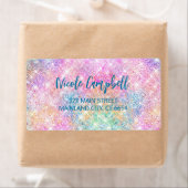 Cute iridescent unicorn roze faux glitter monogram etiket (Insitu)