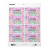 Cute iridescent unicorn roze faux glitter monogram etiket (Full Sheet)