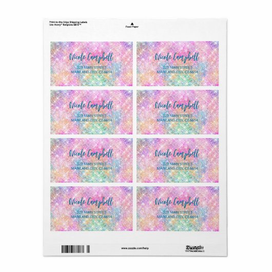Cute iridescent unicorn roze faux glitter monogram etiket (Full Sheet)