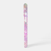 Cute iridescent unicorn roze faux glitter monogram iPhone 16 hoesje (Linkerkant)