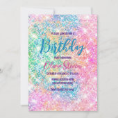 Cute iridescent unicorn roze faux glitter monogram kaart (Voorkant)