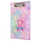 Cute iridescent unicorn roze faux glitter monogram klembord (Links)
