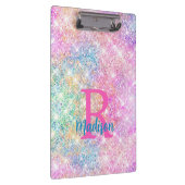 Cute iridescent unicorn roze faux glitter monogram klembord (Rechts)