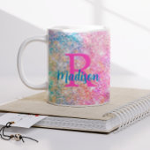 Cute iridescent unicorn roze faux glitter monogram koffiemok