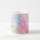 Cute iridescent unicorn roze faux glitter monogram koffiemok (Center)