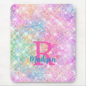 Cute iridescent unicorn roze faux glitter monogram muismat (Voorkant)