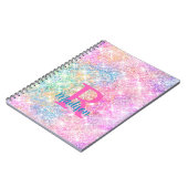 Cute iridescent unicorn roze faux glitter monogram notitieboek (Linkerzijde)