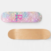 Cute iridescent unicorn roze faux glitter monogram persoonlijk skateboard (Horizontaal)