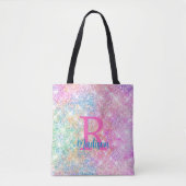 Cute iridescent unicorn roze faux glitter monogram tote bag (Voorkant)