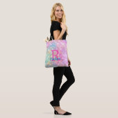 Cute iridescent unicorn roze faux glitter monogram tote bag (Op model)