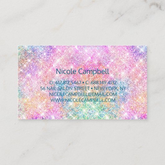 Cute iridescent unicorn roze faux glitter monogram visitekaartje (Achterkant)