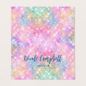 Cute iridescent unicorn roze faux glitter monogram visitekaartje (Buitenkant ongevouwen)
