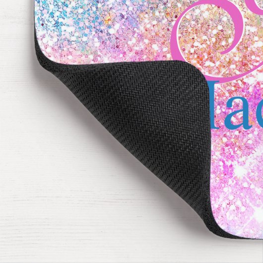 Cute iridescent unicorn roze glitter monogram muismat (Hoek)