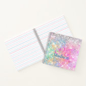Cute iridescent unicorn roze glitter monogram notitieboek (Binnen)