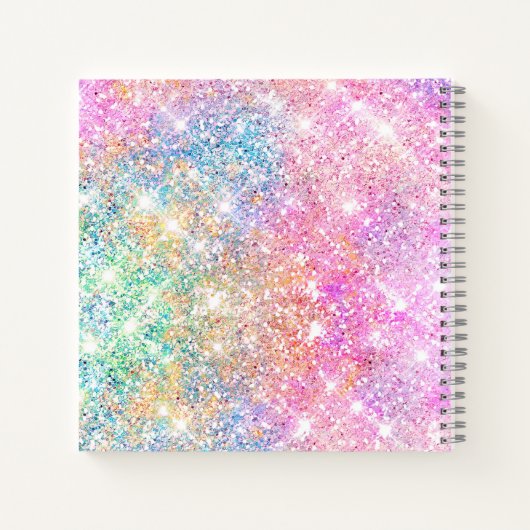 Cute iridescent unicorn roze glitter monogram notitieboek (Achterkant)
