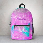 Cute iridescent unicorn Silver Glitter monogram Bedrukte Rugzak