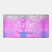 Cute iridescent unicorn Silver Glitter monogram Bureaumat (Voorkant)
