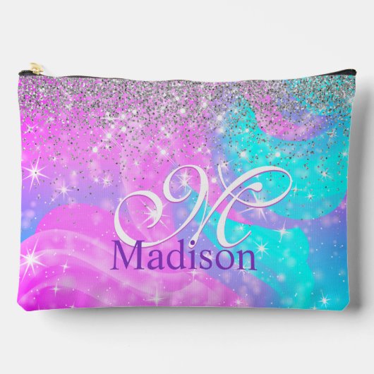 Cute iridescent unicorn Silver Glitter monogram Etui (Voorkant)