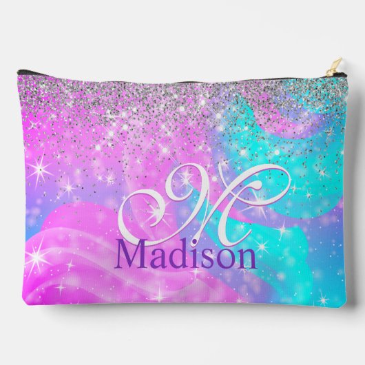 Cute iridescent unicorn Silver Glitter monogram Etui (Achterkant)