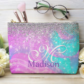 Cute iridescent unicorn Silver Glitter monogram Etui