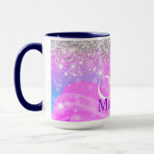 Cute iridescent unicorn Silver Glitter monogram Mok (Links)