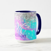 Cute iridescent unicorn Silver Glitter monogram Mok (Voorkant rechts)