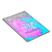 Cute iridescent unicorn Silver Glitter monogram Notitieboek (Rechterzijde)