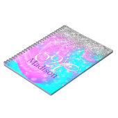 Cute iridescent unicorn Silver Glitter monogram Notitieboek (Linkerzijde)