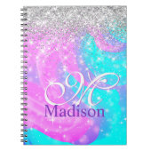 Cute iridescent unicorn Silver Glitter monogram Notitieboek (Voorkant)