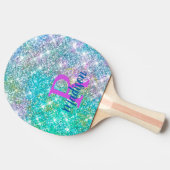 Cute iridescent unicorn turquoise glitter monogram tafeltennisbatje (Zijkant)