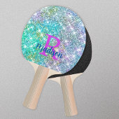 Cute iridescent unicorn turquoise glitter monogram tafeltennisbatje