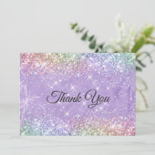 Cute iriserende paarse namaak glitter bedankkaart (Staand voorkant)