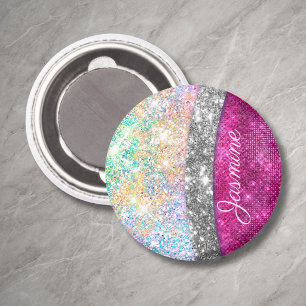 Cute iriserende roze zilveren nep glinsterend mono magneet