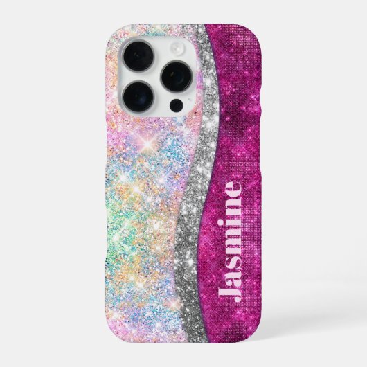 Cute iriserende roze zilveren nepschitterende mono iPhone hoesje (Achterkant)