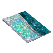 Cute iriserende turquoise nepschitterende monogram notitieboek (Rechterzijde)