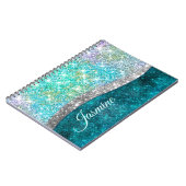 Cute iriserende turquoise nepschitterende monogram notitieboek (Linkerzijde)